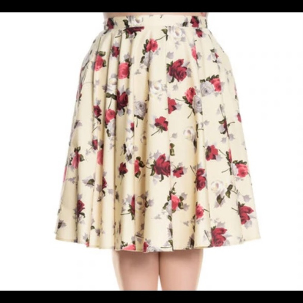 NWT Hell Bunny Cecily midi Skirt- Cream w/ florals